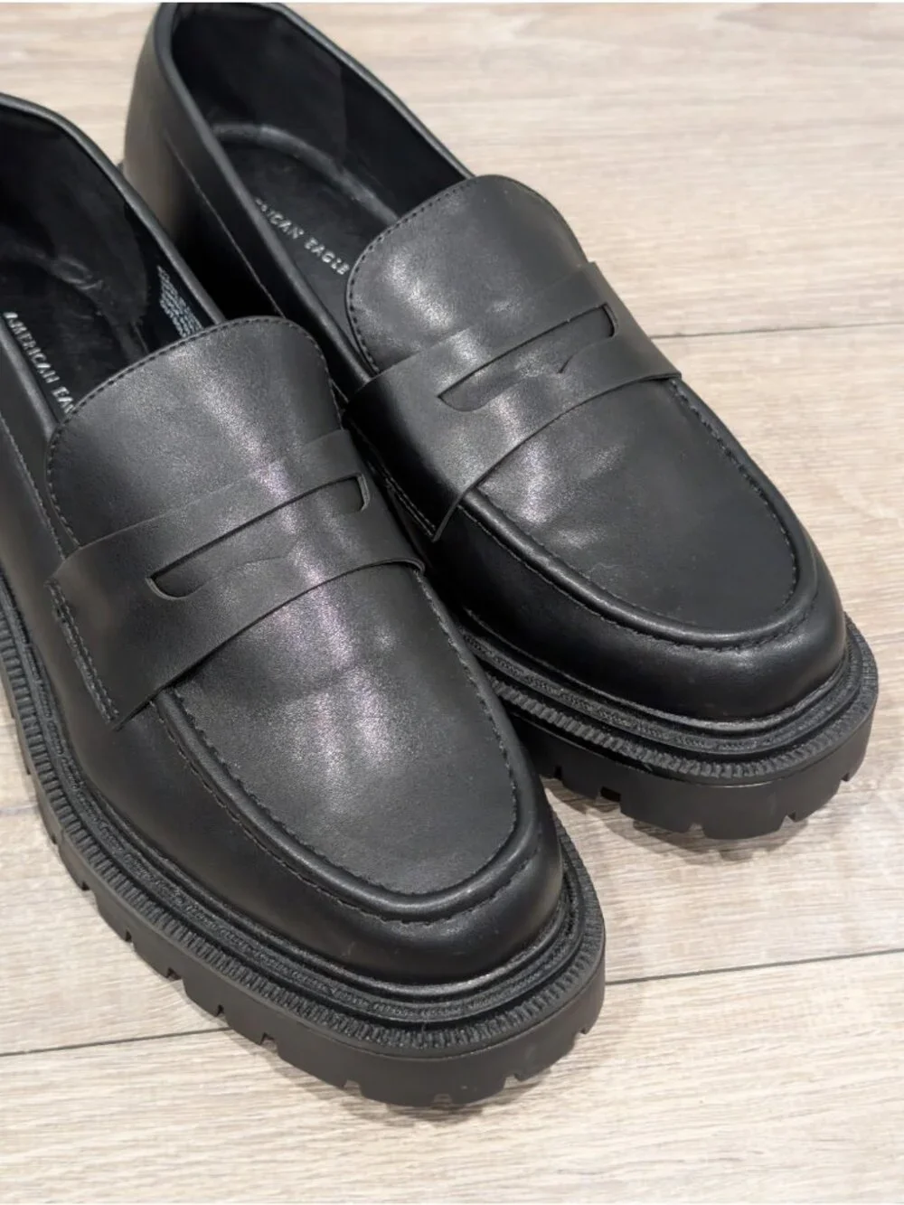 American Eagle Chunky Lug Loafers Black Women’s Size 8.5 Slip-On Platform Shoe